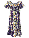 Short Muumuu Dress Luana with Elastic Bustline and Ruffled Hem Purple Royal Creations