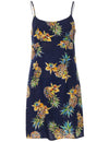 Skinny Straps Short Hawaiian Dress Golden Pineapples Navy Two Palms