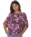 Dolman Sleeve Slit Hawaiian Blouse Top HIBISCUS Brown Mae Young Designs