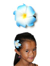 Small Single Plumeria White Blue Flower Hair Clip Light Blue