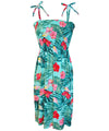 Smock Tube-Top Short Dress Palms Hibiscus Aqua RJC