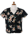 Star Orchid V-Neck Blouse Hawaii Magnum PI Design Black Paradise Found