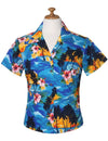 Sunset Design Hawaii Style Women Fitted Blouse Blue Pacific Legends