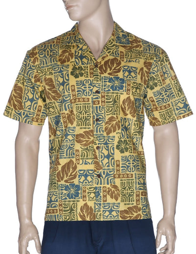 Tapa Tribal Monstera Aloha Shirt Yellow KY