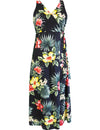 Empire Waist Tea Length Hawaiian Dress Lihue Hibiscus Black RJC