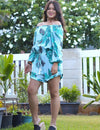 Teal Romper 3/4 Sleeve Off Shoulder Jena w/Lace Trim Teal Fits XS to L (2-12) Shaka Time Hawaii