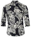 Tribal Polynesian 3/4 Sleeves Hawaiian Black Shirt | Black