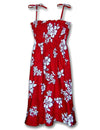 Tropical Hibiscus Smock Midi Tube-Top Dress Red Fits XS to XL (2-16) Pacific Legend