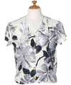 V-Neck Women's Hawaiian Shirt Watercolors Hibiscus Gray