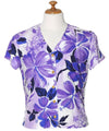 V-Neck Blouse Watercolors Hibiscus Purple Paradise Found