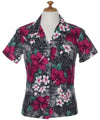 Watercolor Hibiscus Hawaiian Fitted Blouse Charcoal Mae Young Designs