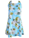 White Tiare A-Line Short Hawaiian Dress Back Cutout with Tie Sky Blue RJC