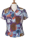 Women Fitted Blouse Aloha Petals Purple Shaka Time Hawaii