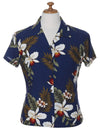 Women Hawaiian Fitted Shirt Hanapepe Navy Two Palms